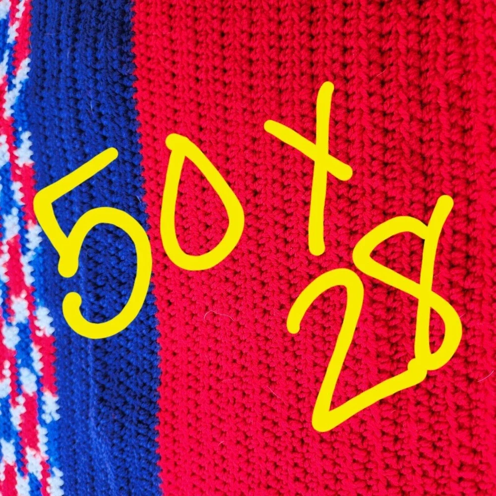 Crochet Afghan Blanket Red White Blue White Americana  50